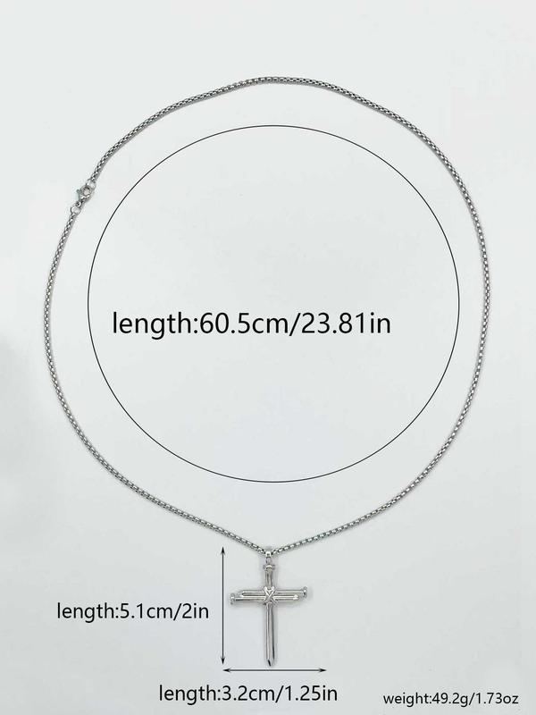 Men's Simple Style Plain Color Necklace with Cross Pendant Design, Casual Trendy Pendant Necklace For Daily Decoration As Gift With Box