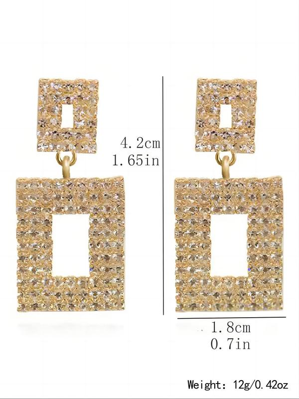 Rhinestone Decorated Geometric Dangle Earrings (1 Pair), Elegant Gorgeous Jewelry for Party, Luxury Fashion Accessories for Women