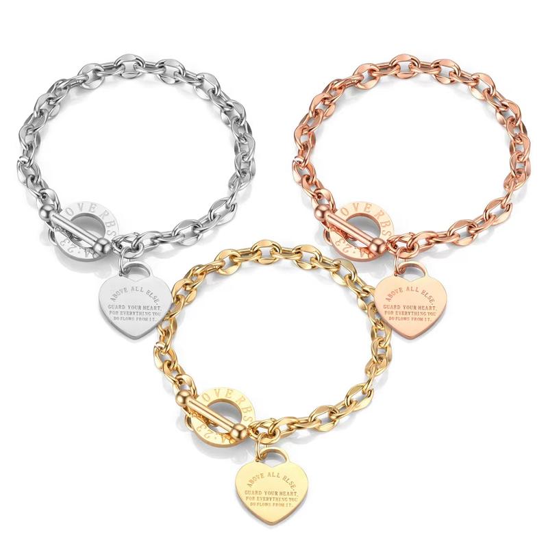 Women's Peach Heart Love Bracelet Versatile OT Clasp Titanium Steel Stainless  length7in，A Perfect Gifts For Lovers, Friends, Boyfriends, Girlfriends, Wife, Husband, Thanksgiving, Independence Day, Holloween, Black Friday, Chrisatmas and New YearS415