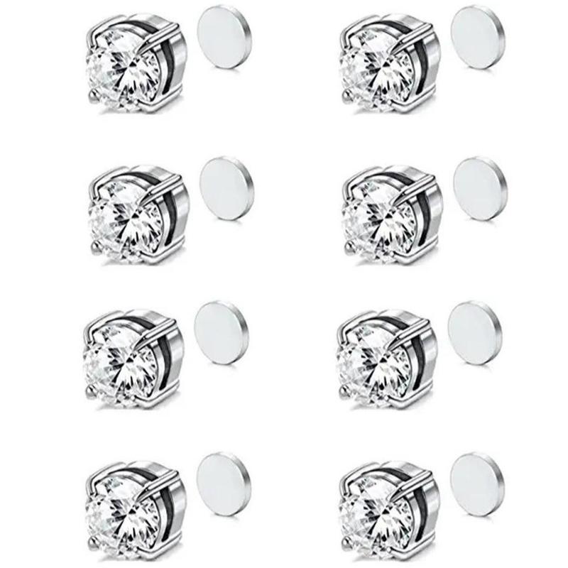 Stainless Steel Magnetic Stud,4 Pair  3 Pair  2 Pair  1 Pair Earrings for Men Women, Non Piercing Clip on Earrings 8MM 6MM