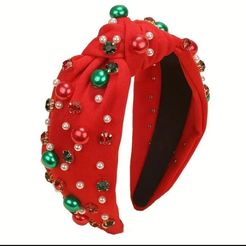 Christmas Themed Headband, 1 Count Rhinestone & Faux Pearl Decorated Headband, Fashionable Hair Accessories for Women & Girls