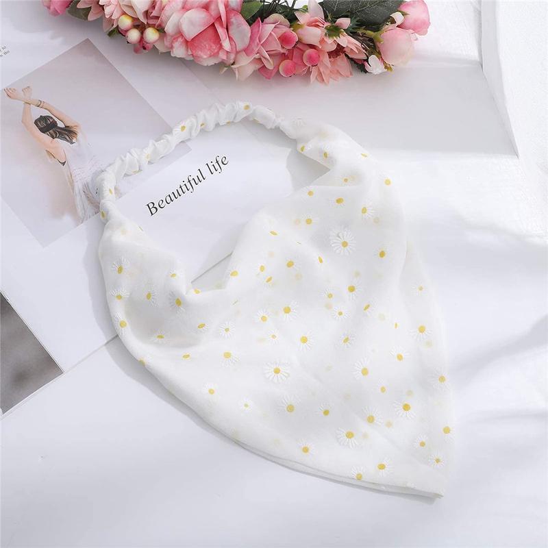 3PCS Set Floral Printed Elastic Hair Scarf Headband Chiffon Head Kerchief Headband Floral Hair Scarves Hair Clips Hair Bandanas