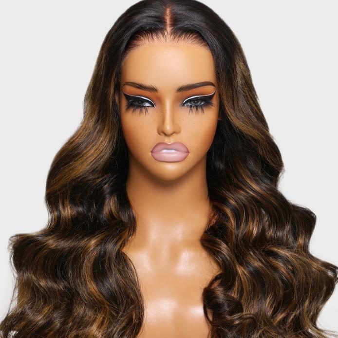 UNice 7x5 Glueless Pre-cut HD Lace Frontal Balayage Highlight Body Wave Glueless Wig 100% Human Hair