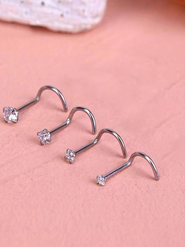 4pcs Unisex Rhinestone Decorated Nose Ring, Stainless Steel Nose Studs, Fashionable Body Jewelry for Women & Men, Minimalist Aesthetic Jewelry Gift