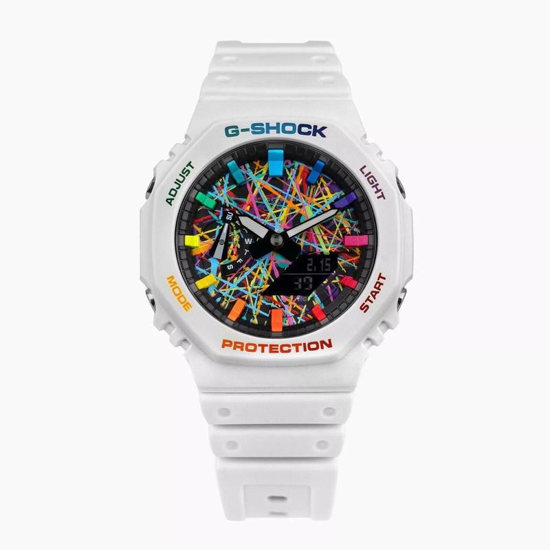 G-SHOCK GA2100 White Freak Rainbow Quartz Digital Men's Watch Fashion for Casual Wear Fashion