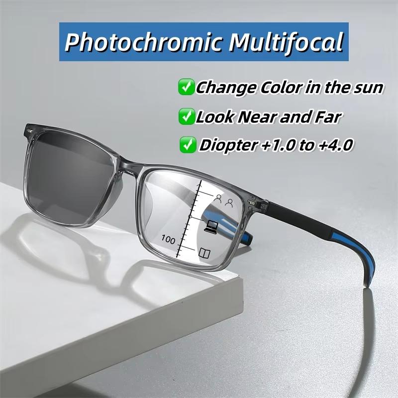 Progressive Photochromic Multifocal Reading Glasses 3 in 1 Outdoor Bifocal Sunglasses TR90 Sports anti Blue near Far Eyeglasse