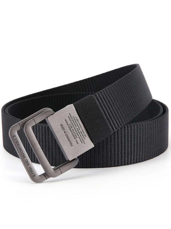 Men's Simple Style Belt, Alloy Double Buckle High Quality Tape Belt, Casual Solid Color Belt for Men & Women