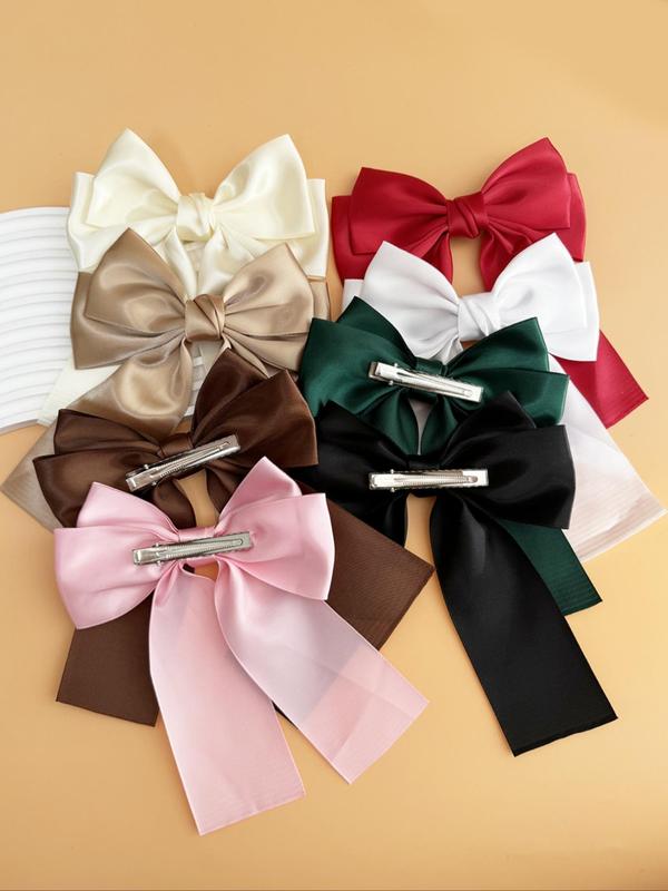 Solid Color Bow Decor Hair Clip, Fashionable Hair Accessories for Women & Girls, Minimalist Headwear Suitable for Thick Hair