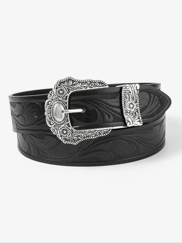 Punk Embossed Pu Buckle Belt, Y2k Style Fashion Vintage Western Belt for Women, All-match Clothes Accessories