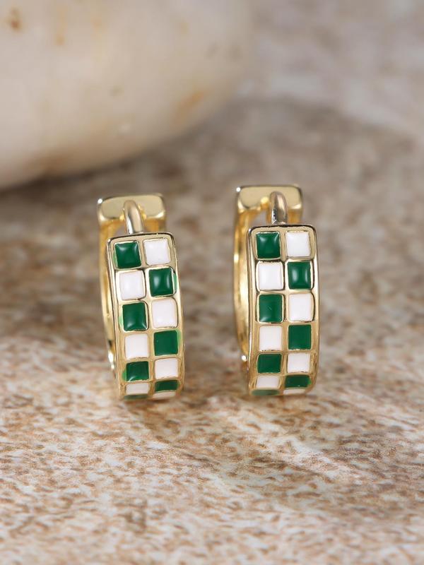 Fashionable Checkerboard Pattern Hoop Earrings, Elegant Jewelry for Women for Party, Daily Clothing Decor, Trendy All-match & Exquisite Jewelry for Birthday Gift