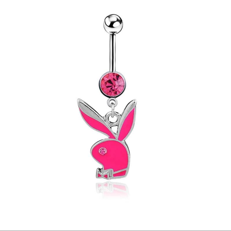 Womens Rhinestone Bunny Belly Ring, 14 Gauge, Surgical Stainless Steel