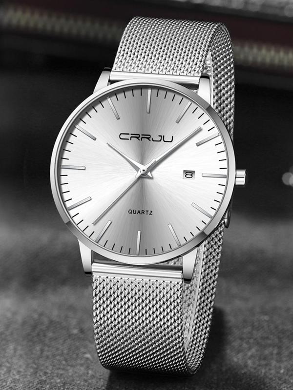 Men's Minimalist Round Dial Quartz Watch, Fashionable Waterproof Watch with Stainless Steel Strap, Trendy All-match Watch for Birthday Gift