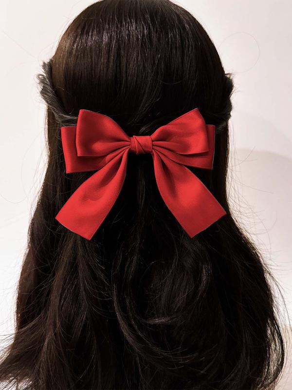 Solid Color Bow Decor Hair Clip, Fashionable Hair Accessories for Women & Girls, Minimalist Headwear Suitable for Thick Hair