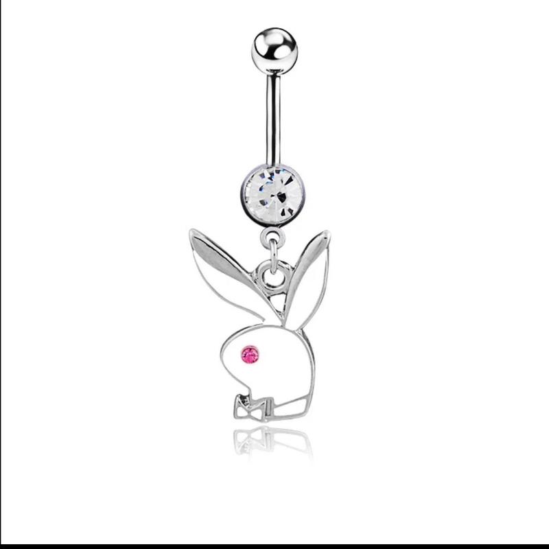 Womens Rhinestone Bunny Belly Ring, 14 Gauge, Surgical Stainless Steel