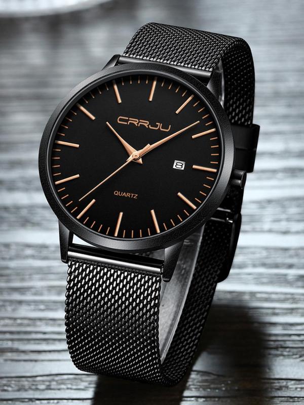 Men's Minimalist Round Dial Quartz Watch, Fashionable Waterproof Watch with Stainless Steel Strap, Trendy All-match Watch for Birthday Gift