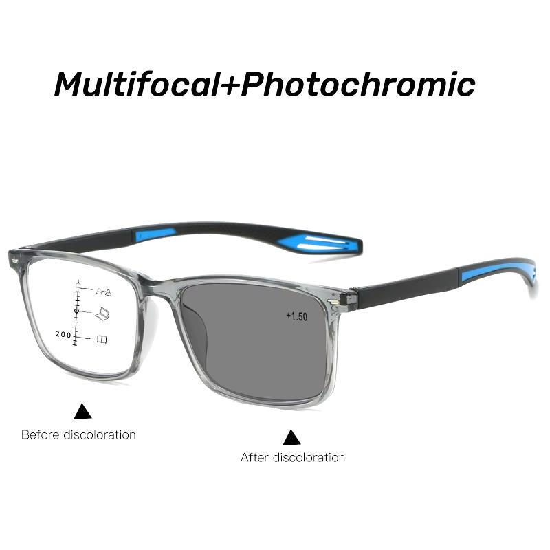 Progressive Photochromic Multifocal Reading Glasses 3 in 1 Outdoor Bifocal Sunglasses TR90 Sports anti Blue near Far Eyeglasse