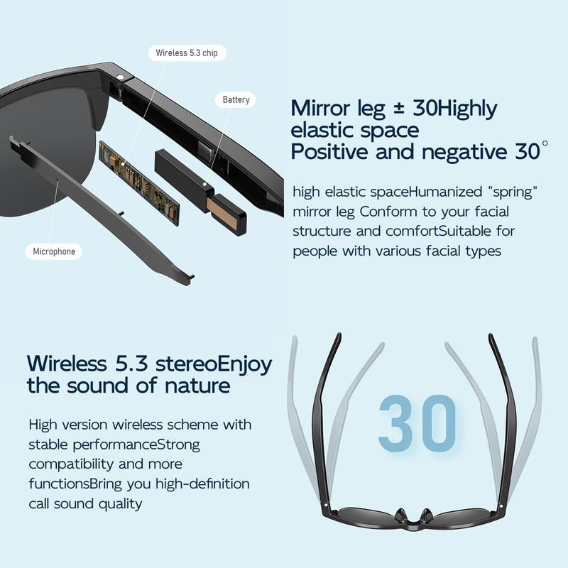 New Smart Wireless Sunglasses Wireless Calls Music Playback Outdoor Sports Headphones Rechargeable Hifi Sound Quality Hd Lenses Black Technology Touch Long Battery Life Uv Protection,waterproof, christmas gift ideas Black Friday Deals tiktok shop store