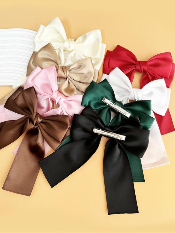 Solid Color Bow Decor Hair Clip, Fashionable Hair Accessories for Women & Girls, Minimalist Headwear Suitable for Thick Hair