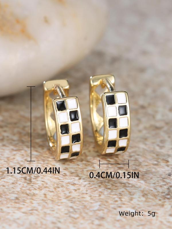 Fashionable Checkerboard Pattern Hoop Earrings, Elegant Jewelry for Women for Party, Daily Clothing Decor, Trendy All-match & Exquisite Jewelry for Birthday Gift