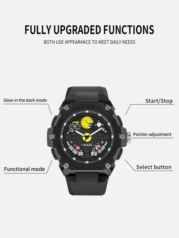 Men's Sportive Digital Analog Quartz Watch, Fashionable Waterproof Digital Watch with Luminous Dial & Time Function, Trendy Watch for Daily Life