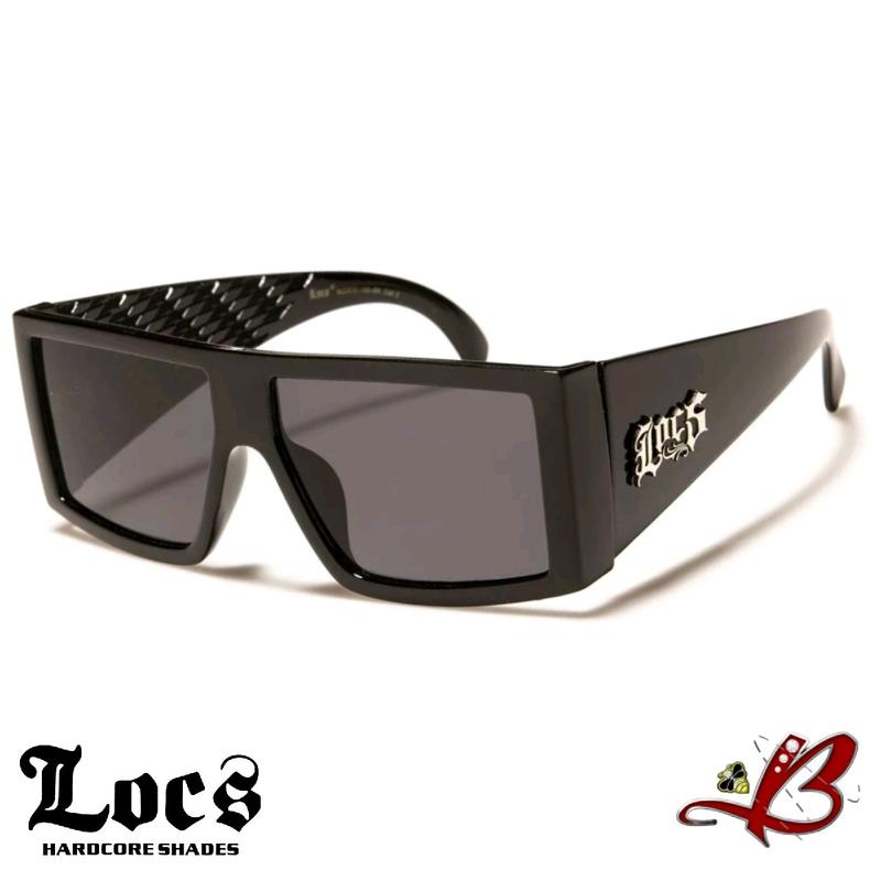 Locs Kingpin Large Frame Flat Top Squared Dark Lens Black Sunglasses | Designer Full Rim Square Cholo OG Lowrider Gangster Style Sport Shades | Original & Authentic Locs