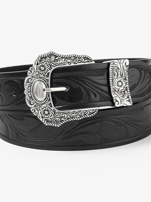 Punk Embossed Pu Buckle Belt, Y2k Style Fashion Vintage Western Belt for Women, All-match Clothes Accessories