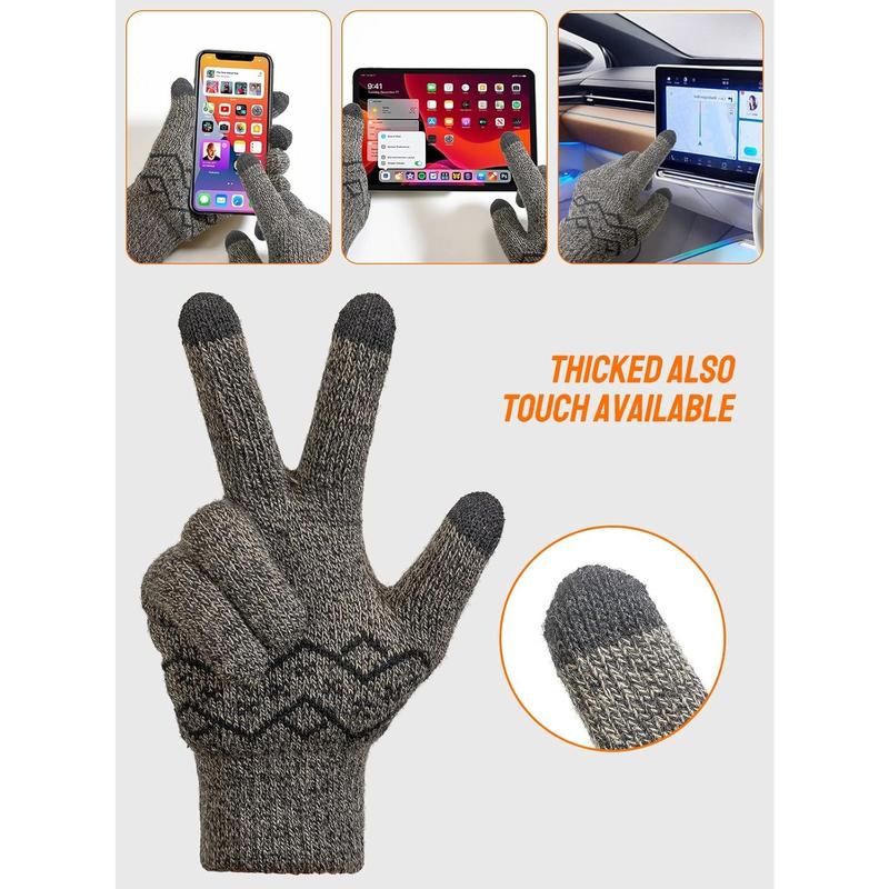 Winter Gloves Women Men - Thick -20F Knit Touch Screen Running Gloves