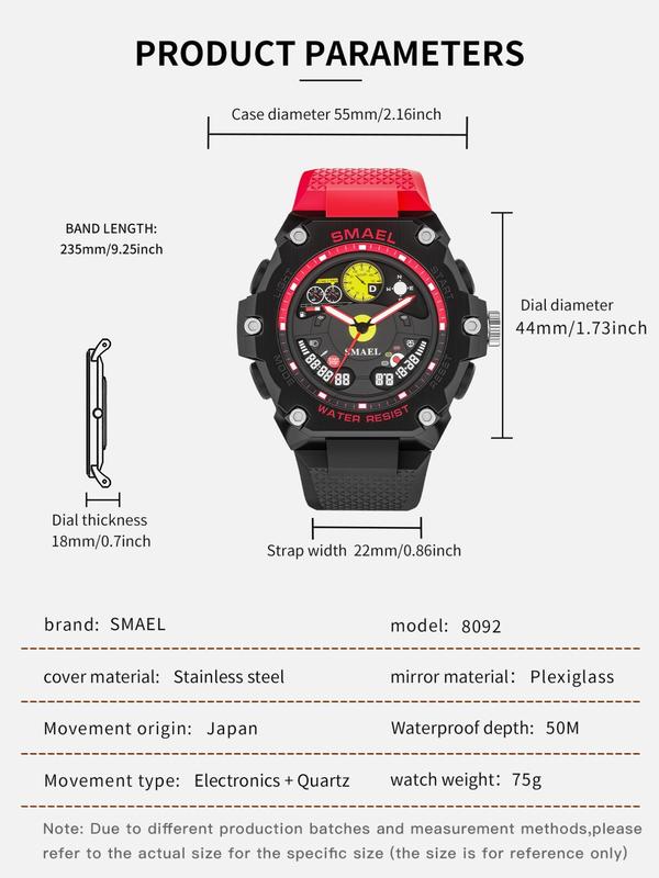 Men's Sportive Digital Analog Quartz Watch, Fashionable Waterproof Digital Watch with Luminous Dial & Time Function, Trendy Watch for Daily Life