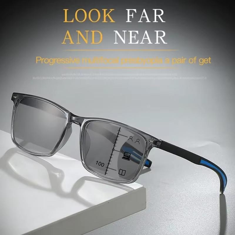 Progressive Photochromic Multifocal Reading Glasses 3 in 1 Outdoor Bifocal Sunglasses TR90 Sports anti Blue near Far Eyeglasse