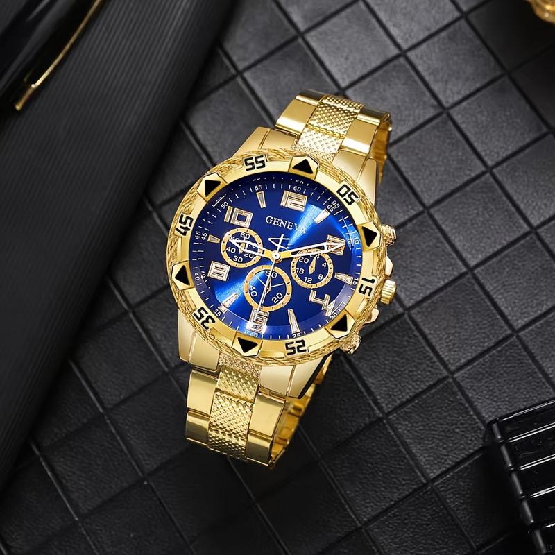 4pcs Men'S Quartz Watch Set, Funky Style, Round Alloy Case, Three Eye Dial Design, Non-Waterproof, Electronic Quartz Movement, Ideal for Daily Wear & Special Occasions