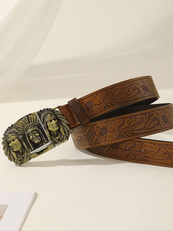 Vintage Western Style Belt, Pu Buckle Belt for Men & Women, Elegant All-match Fashion Accessories for Daily Wear, Exquisite Accessories for Birthday Gifts