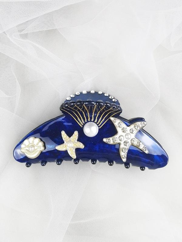 Starfish & Shell Design Hair Claw, Rhinestone & Faux Pearls Decor Claw Clip, Fashionable Hair Accessories for Women & Girls, Cute Lovely Hairwear for Daily Used