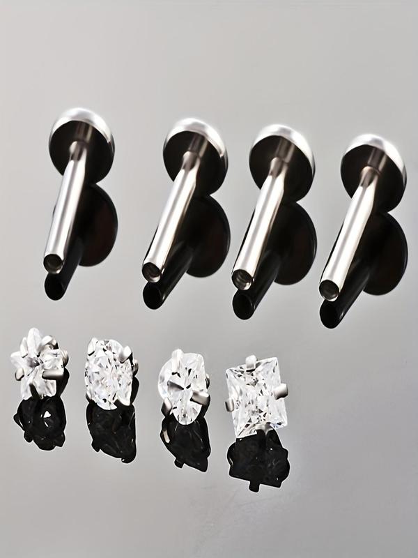 Rhinestone Decorated Lip Studs, 16pcs Stainless Steel Lip Rings, Body Piercing Jewelry for Women & Men