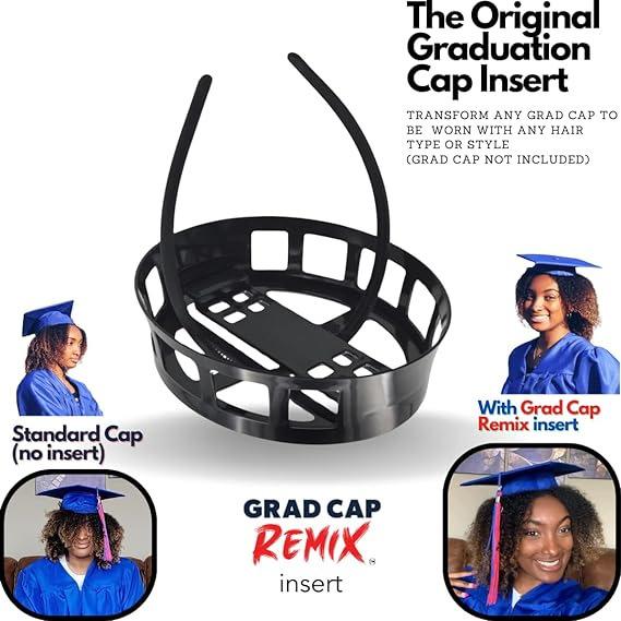 headband system that transforms your school-provided graduation cap into one that fits your hair and style. Remix your Cap, Not your Hair - Secure your Graduation Cap