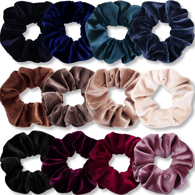 Scrunchies for Women, 12 Pcs Velvet Scrunchies for Hair, Dark Colors Classic Elastic Thick Scrunchy Hair Bands Ties, Soft Ropes Ponytail Holder Hair Accessories