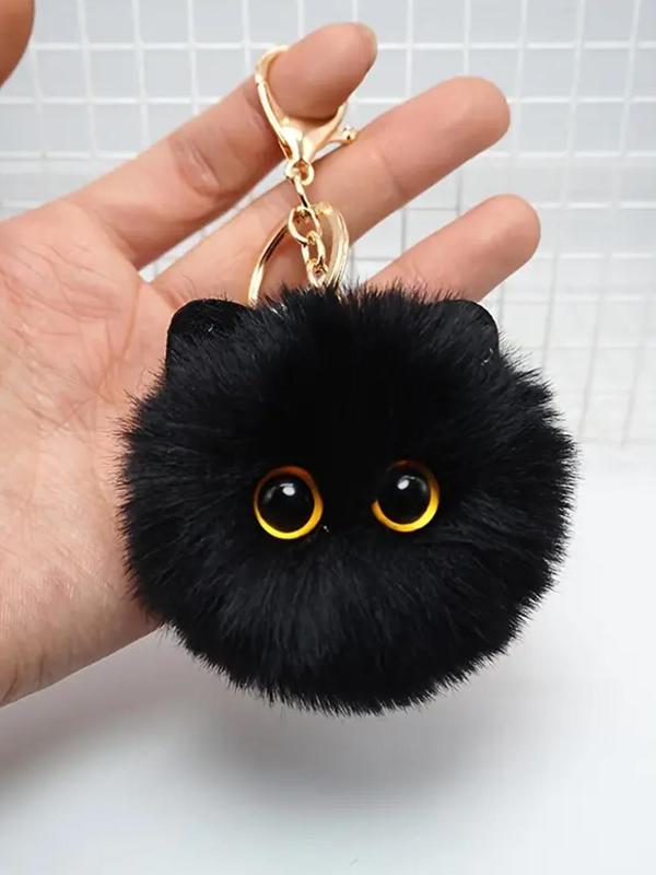 2024 New Style Cute Cat Design Plush Keychain, Fashionable Pom Pom Decor Keychain for Women & Girls, Fashionable Accessories for Bag & Purse Decoration