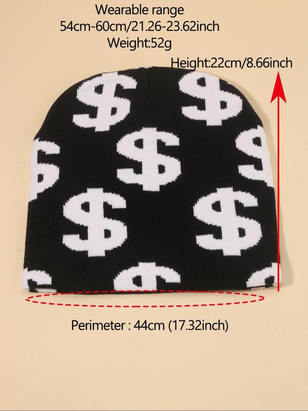 Unisex Colorblock Dollar Pattern Y2K Beanie Hat, Casual Trendy Soft Comfy Beanie Cap, Fashionable Hat for Fall & Winter for Men & Women