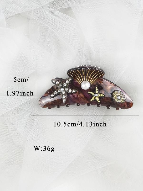 Starfish & Shell Design Hair Claw, Rhinestone & Faux Pearls Decor Claw Clip, Fashionable Hair Accessories for Women & Girls, Cute Lovely Hairwear for Daily Used