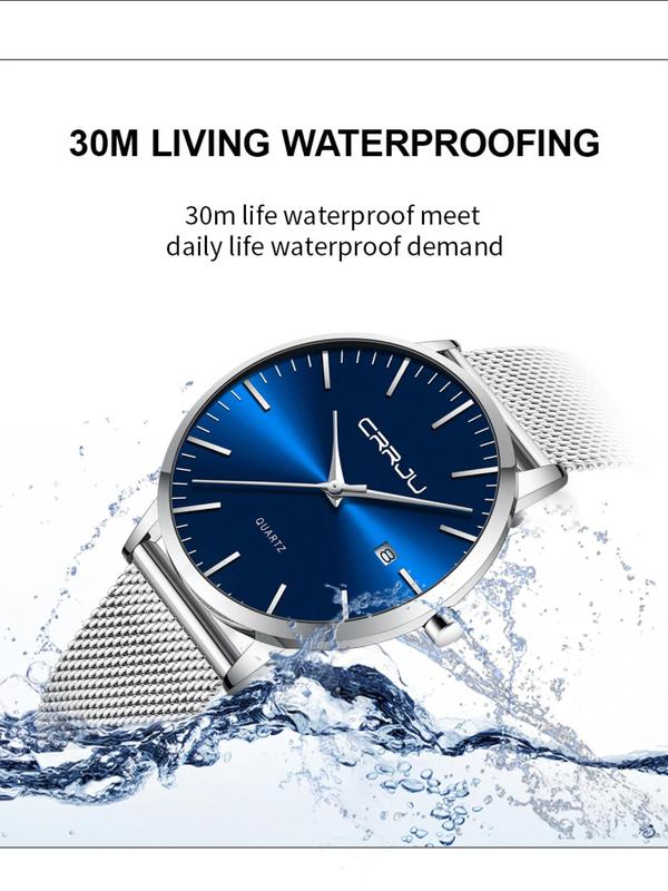 Men's Minimalist Round Dial Quartz Watch, Fashionable Waterproof Watch with Stainless Steel Strap, Trendy All-match Watch for Birthday Gift