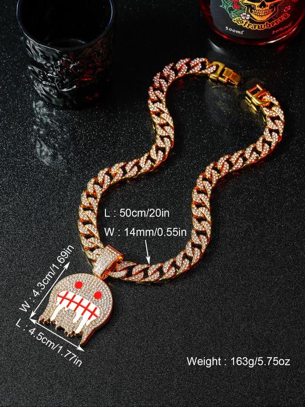 2024 Summer New Stylish Rhinestone Matching Necklace, Trendy Exquisite Chunky Chain Pendant Necklace As Gift, Hip Hop Jewelry for Boys