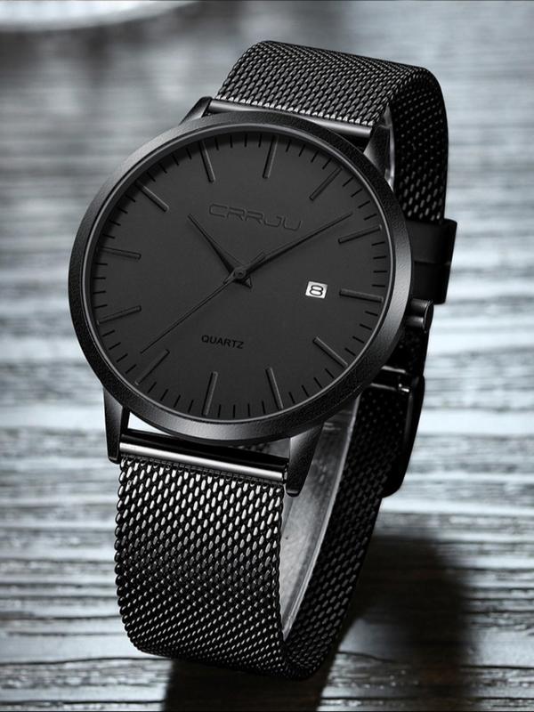 Men's Minimalist Round Dial Quartz Watch, Fashionable Waterproof Watch with Stainless Steel Strap, Trendy All-match Watch for Birthday Gift