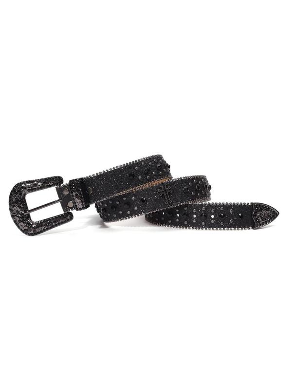 Punk Style Rhinestone Decorated Pu Buckle Belt, Designer Belt, Fashion Cross Designer Belt for Party, Daily Clothing Decor, Summer Trendy All-match & Exquisite Belt for Birthday Gift, Male Accessories Goth