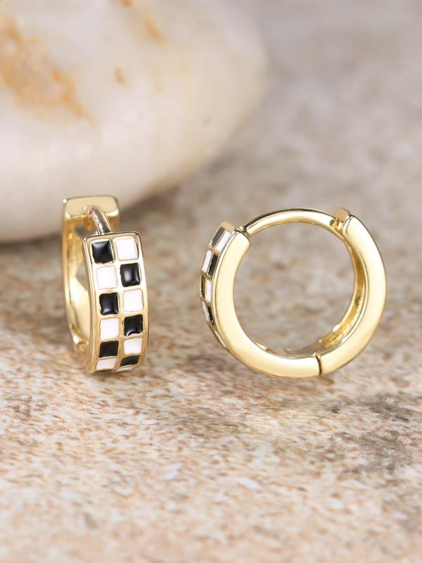 Fashionable Checkerboard Pattern Hoop Earrings, Elegant Jewelry for Women for Party, Daily Clothing Decor, Trendy All-match & Exquisite Jewelry for Birthday Gift