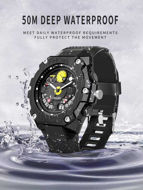 Men's Sportive Digital Analog Quartz Watch, Fashionable Waterproof Digital Watch with Luminous Dial & Time Function, Trendy Watch for Daily Life