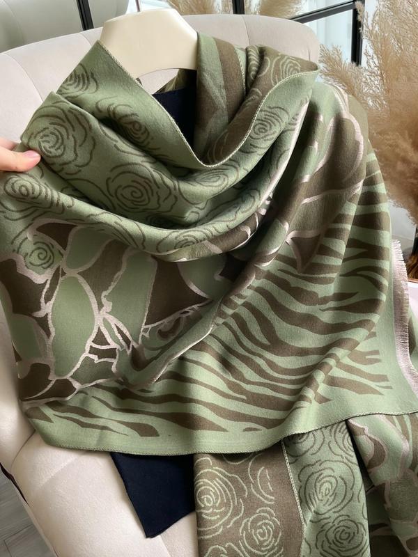 Floral Pattern Double Sided Scarf, Casual Soft Warm Shawl for Women & Men, Fashion Accessories for Daily Wear