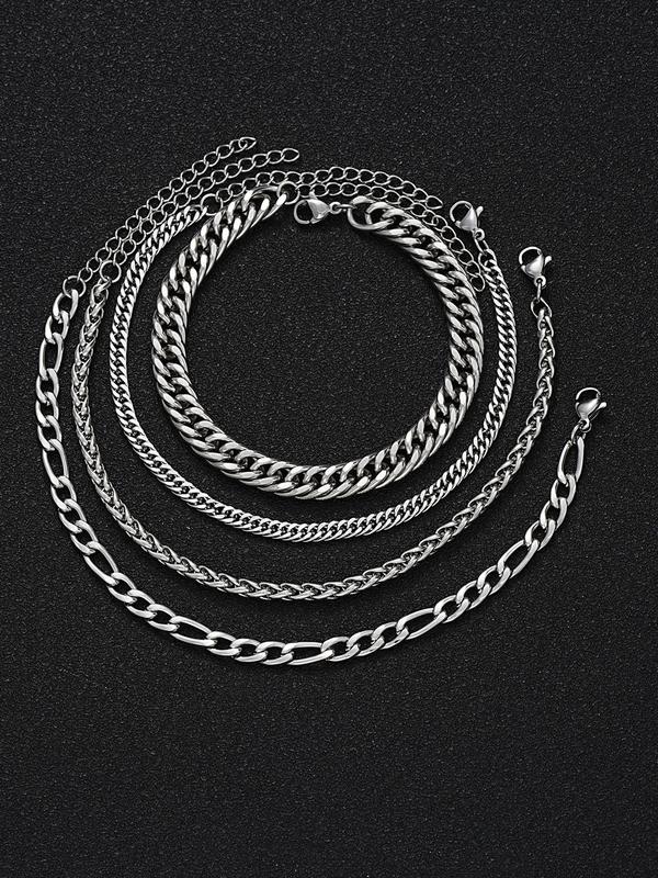 Men's Simple Plain Stainless Steel Link Chain Bracelet (7counts), Casual Jewelry for Party, Daily Clothing Decor for Fall 2024, Trendy All-match Jewelry for Birthday Gift, Fall Outfits, Fall Freshness