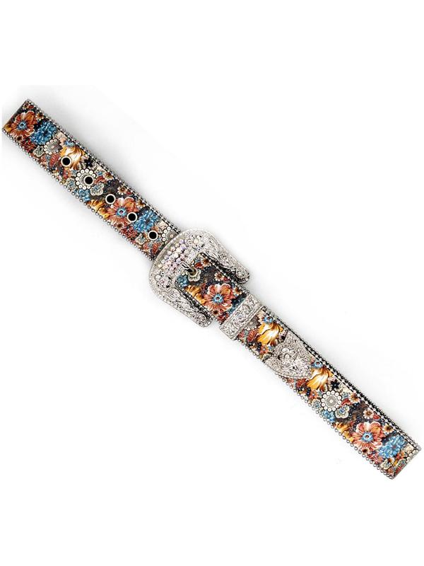 Fashion Floral Pattern Rhinestone Decorated Pu Buckle Belt, Fashion Belt for Party, Daily Clothing Decor, Trendy All-match & Exquisite Belt for Women & Girls