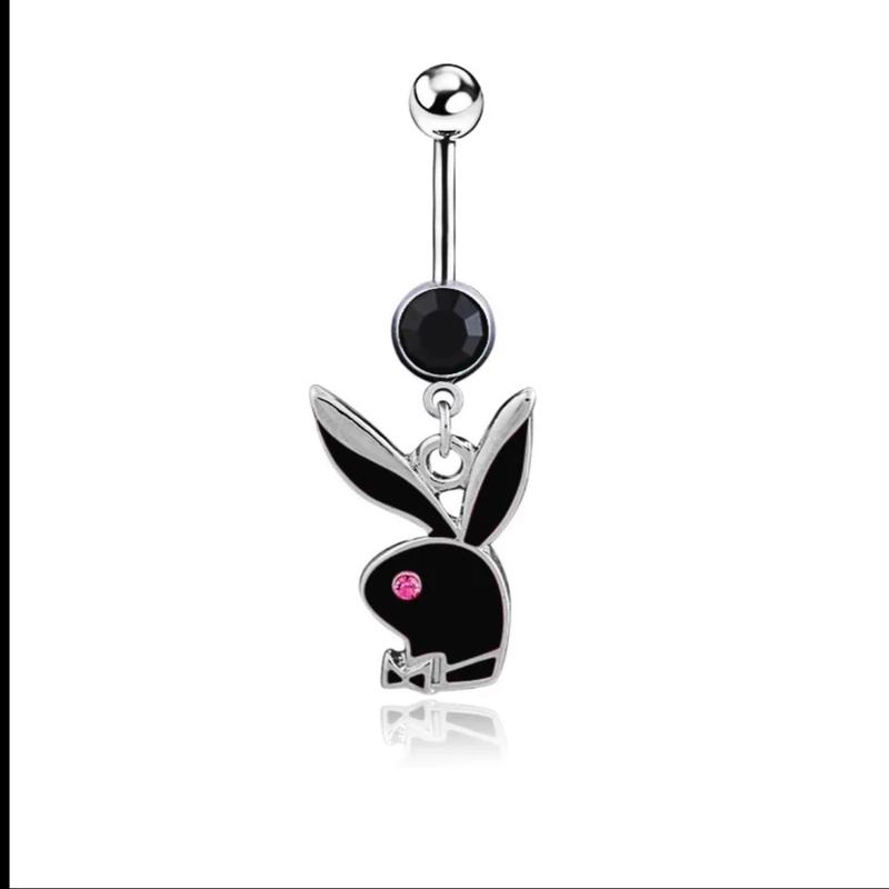 Womens Rhinestone Bunny Belly Ring, 14 Gauge, Surgical Stainless Steel