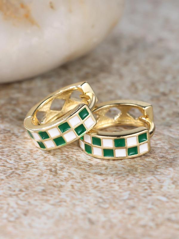 Fashionable Checkerboard Pattern Hoop Earrings, Elegant Jewelry for Women for Party, Daily Clothing Decor, Trendy All-match & Exquisite Jewelry for Birthday Gift