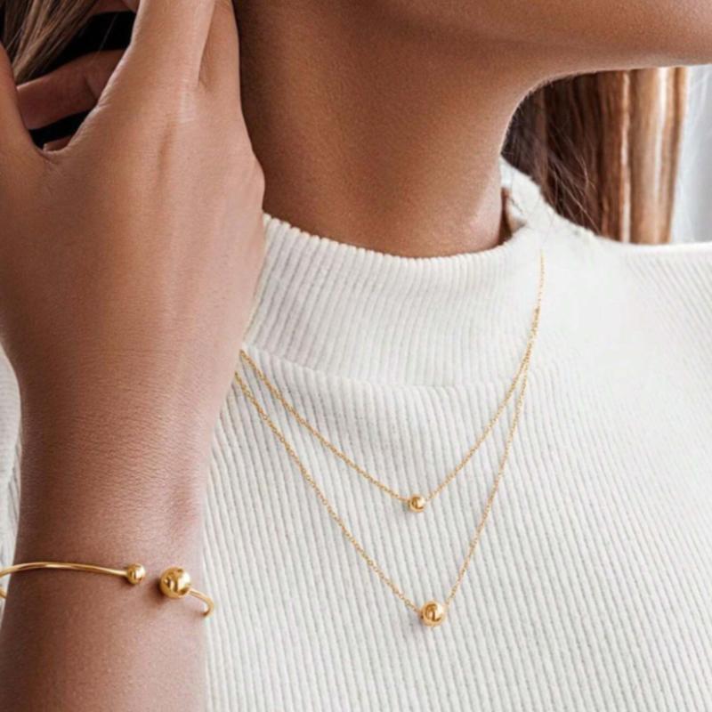 1set Women's Exaggerated Plated Ball Design Necklace + Bracelet + Earrings Combo